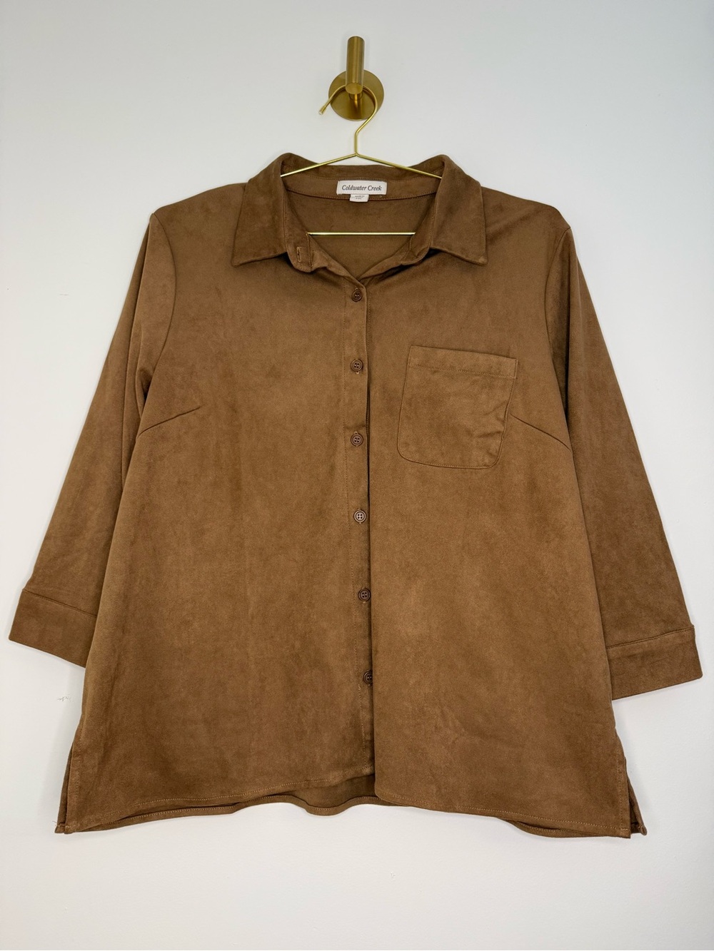 Coldwater Creek Camel Suede-Look Button Down Shirt